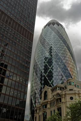 The Gherkin and surrounding buildings.