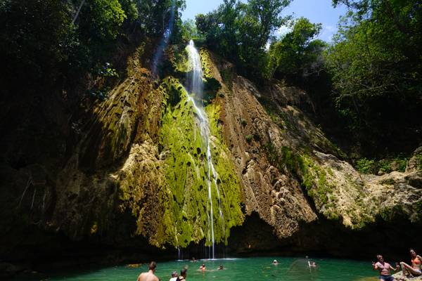 Having a bath under El Limon waterfall, Dominican Republic