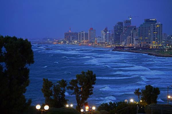 Tel Aviv coastline from Jaffa at the blue hour, Israel