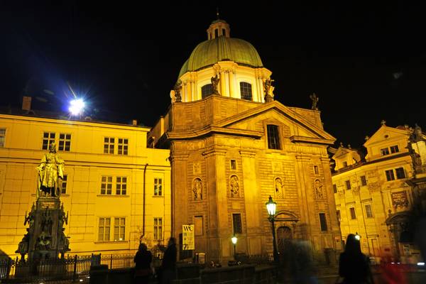 Prague by night. St Francis of Assisi Church