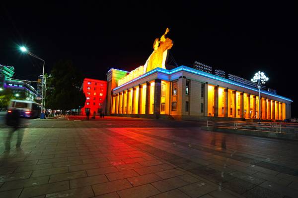 Pyongyang by night. Kim Il Sung square