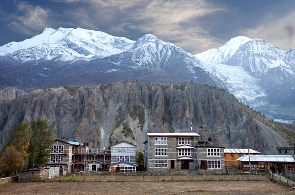 Himalayan mountains over Manang village