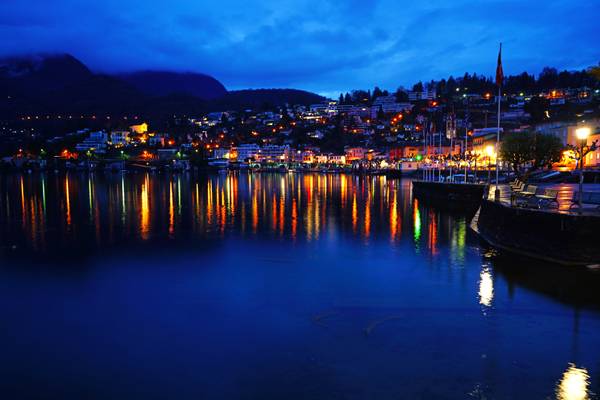 Ascona at the blue hour. Reflections in Lago Maggiore