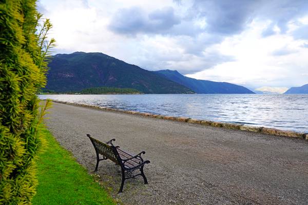 Lone bench by the fjord, Balestrand, Norway