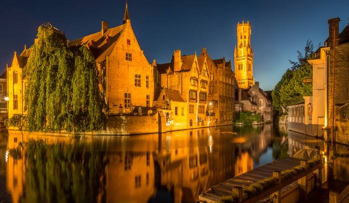 Canal in Bruges at blue hour