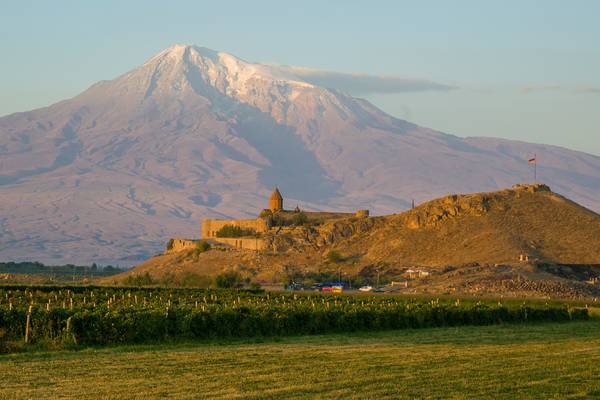 Khor Virap monastery and Ararat mountain on background